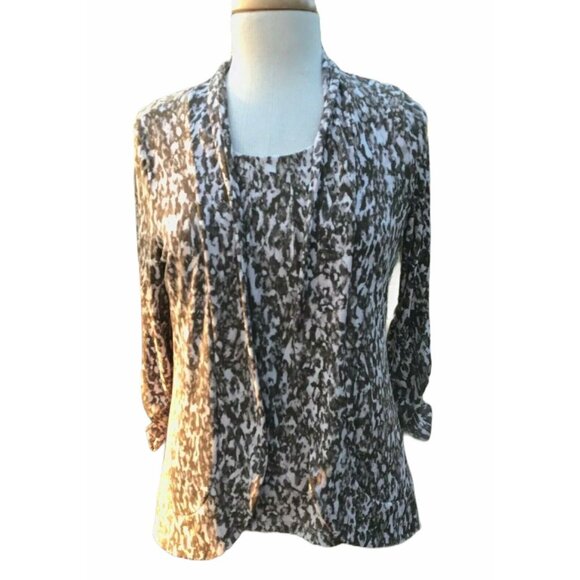 Chico's Easywear Twin 2 PC Set Jacket Size 0/1 Shell Slinky Leopard Brown Pink - Picture 12 of 12
